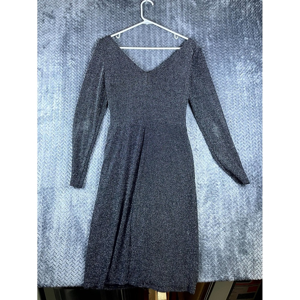 Lauren Ralph Lauren Gray Ruched Surplice Sheath Dress 8 Metallic Long Sleeve - Picture 5 of 7